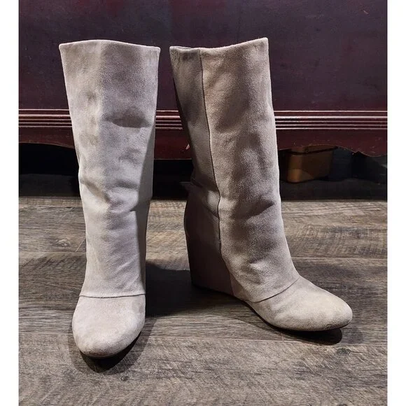 Enzo Angiolini Eabaki Wedge Boots Gray Suede Leather Women 7.5 - Picture 12 of 13